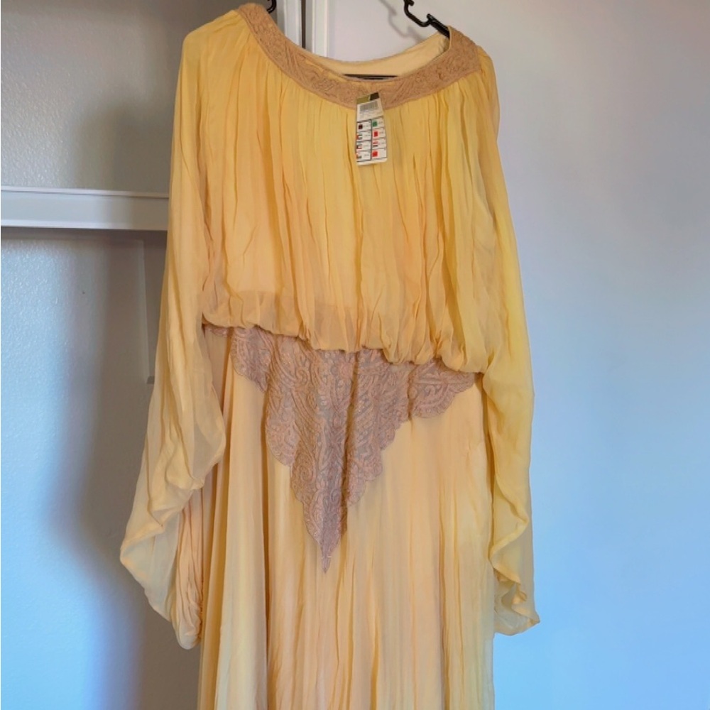Elegant Yellow Maxi Dress with Lace Accents